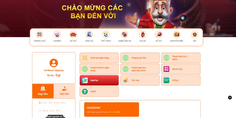 Các bước nạp tiền trực tuyến vào tài khoản GK88 nhanh, gọn